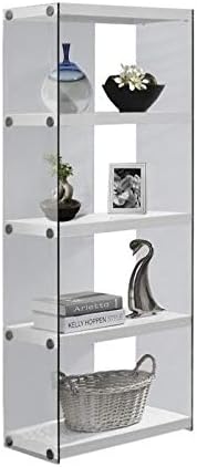 Glossy White 4 Shelf Tempered Glass Bookcase W10530