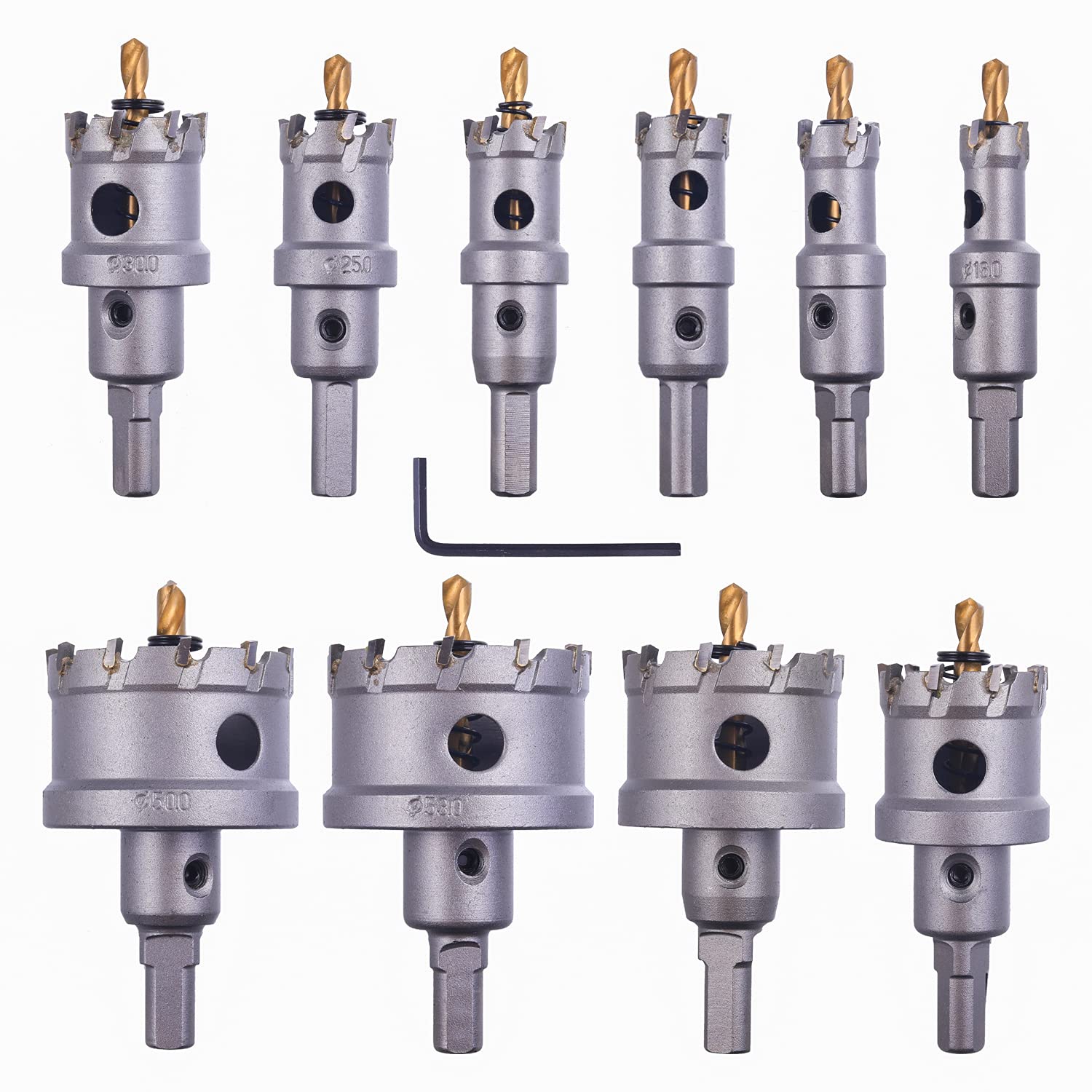 10 Pcs Tungsten Carbide Tipped Hole Saw Kit with Titanium-Plated Pilot Drills R36314