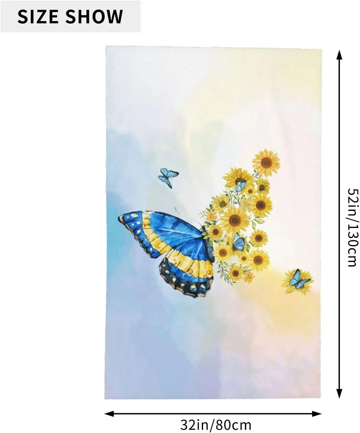Vintage Watercolor Butterfly Sunflower Towel, 52X32 Absorbent Beach Towel U364514
