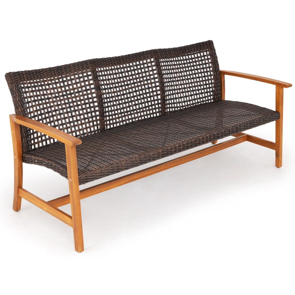 Teak Finish Acacia Patio Wicker Sofa Couch T40949