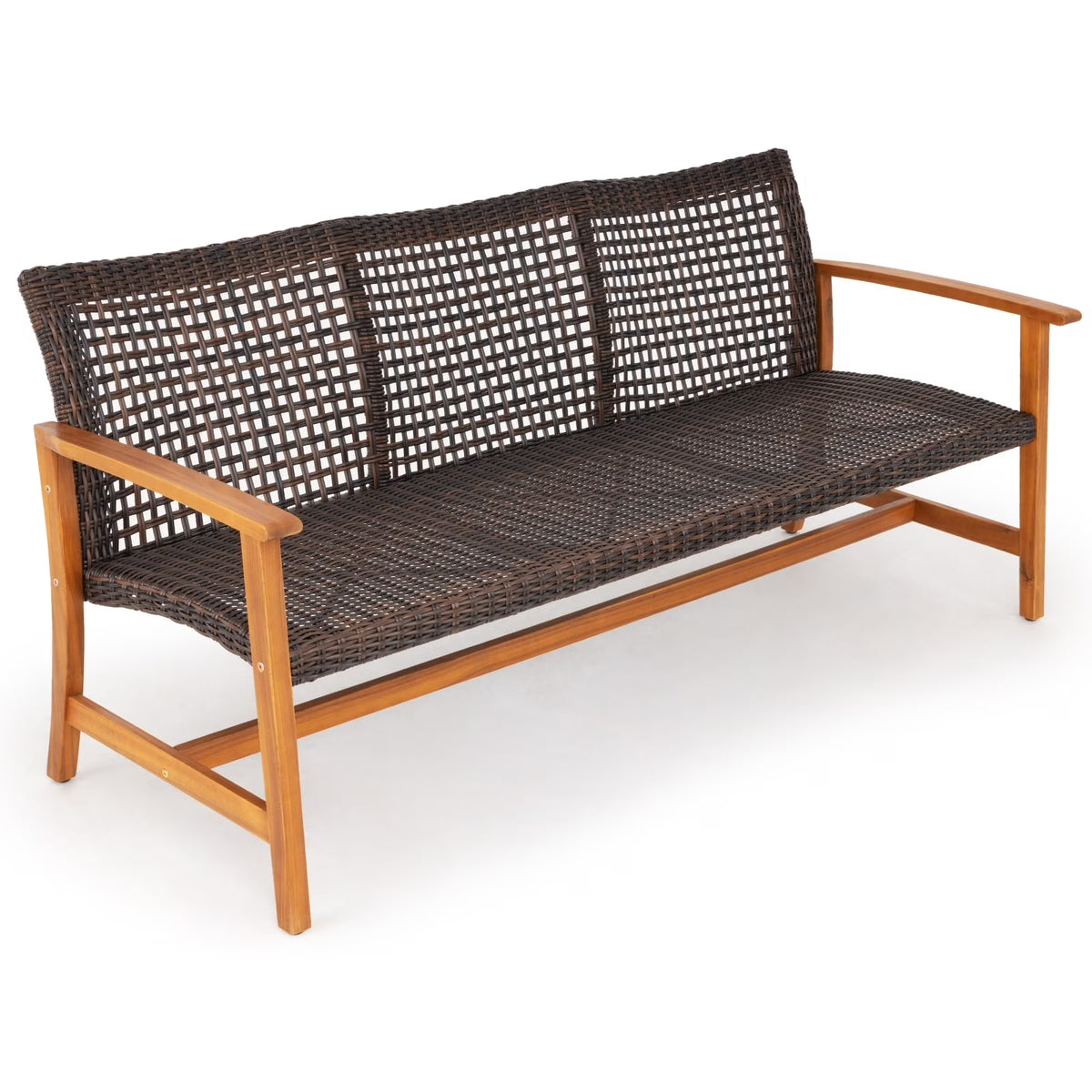 Teak Finish Acacia Patio Wicker Sofa Couch T40949