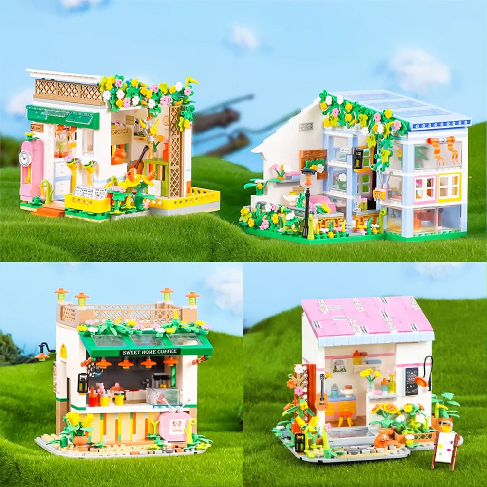 Dollhouse Miniature with Flower Shop, DIY Wooden Crafts Christmas Kit G48248
