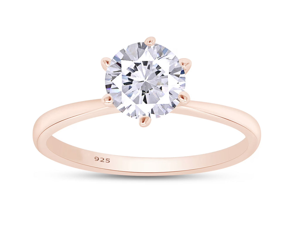 14K Rose Gold Over Sterling Silver Moissanite Solitaire Engagement Ring E826