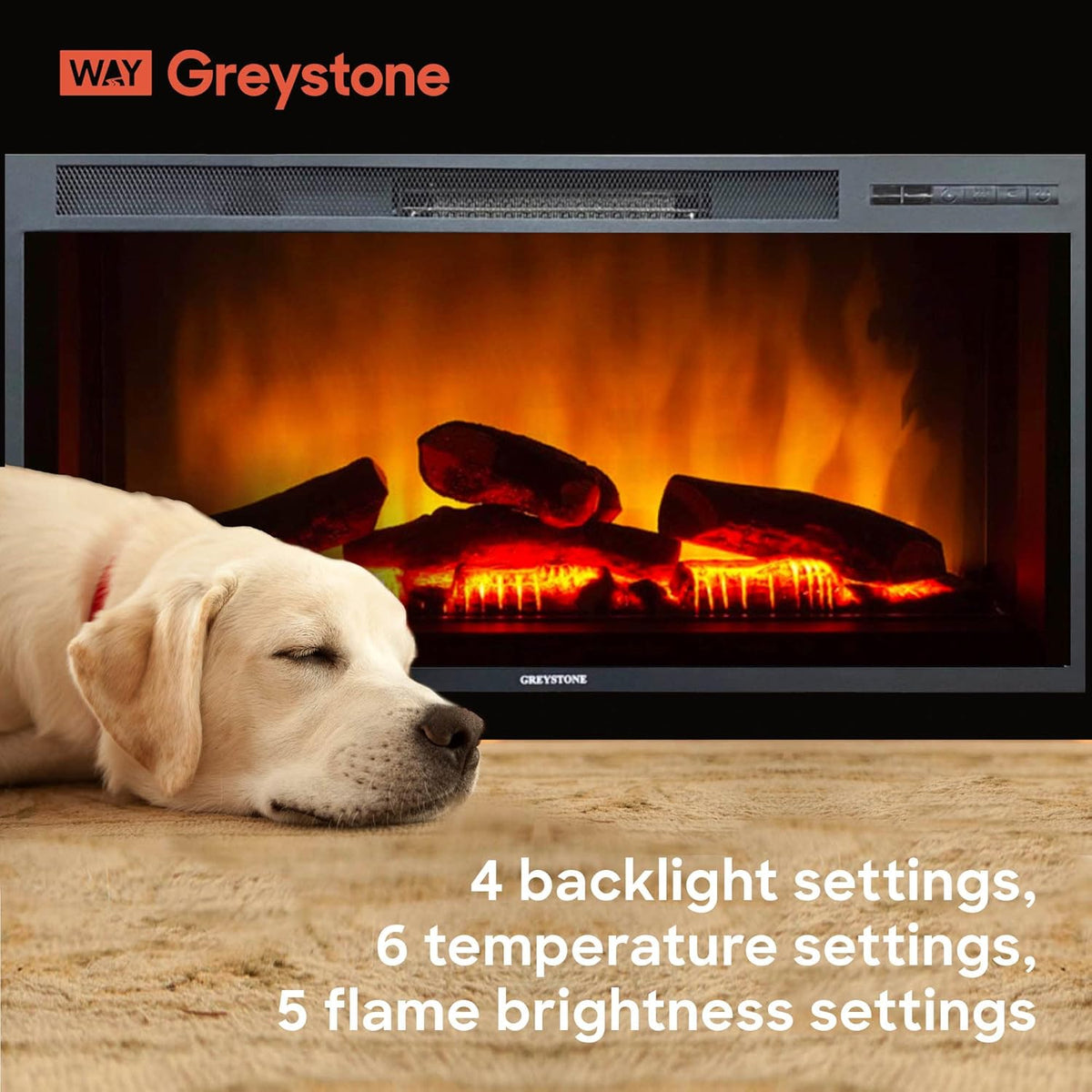 Black Wall Mounted Electric Fireplace 36 Inches with Remote V6423