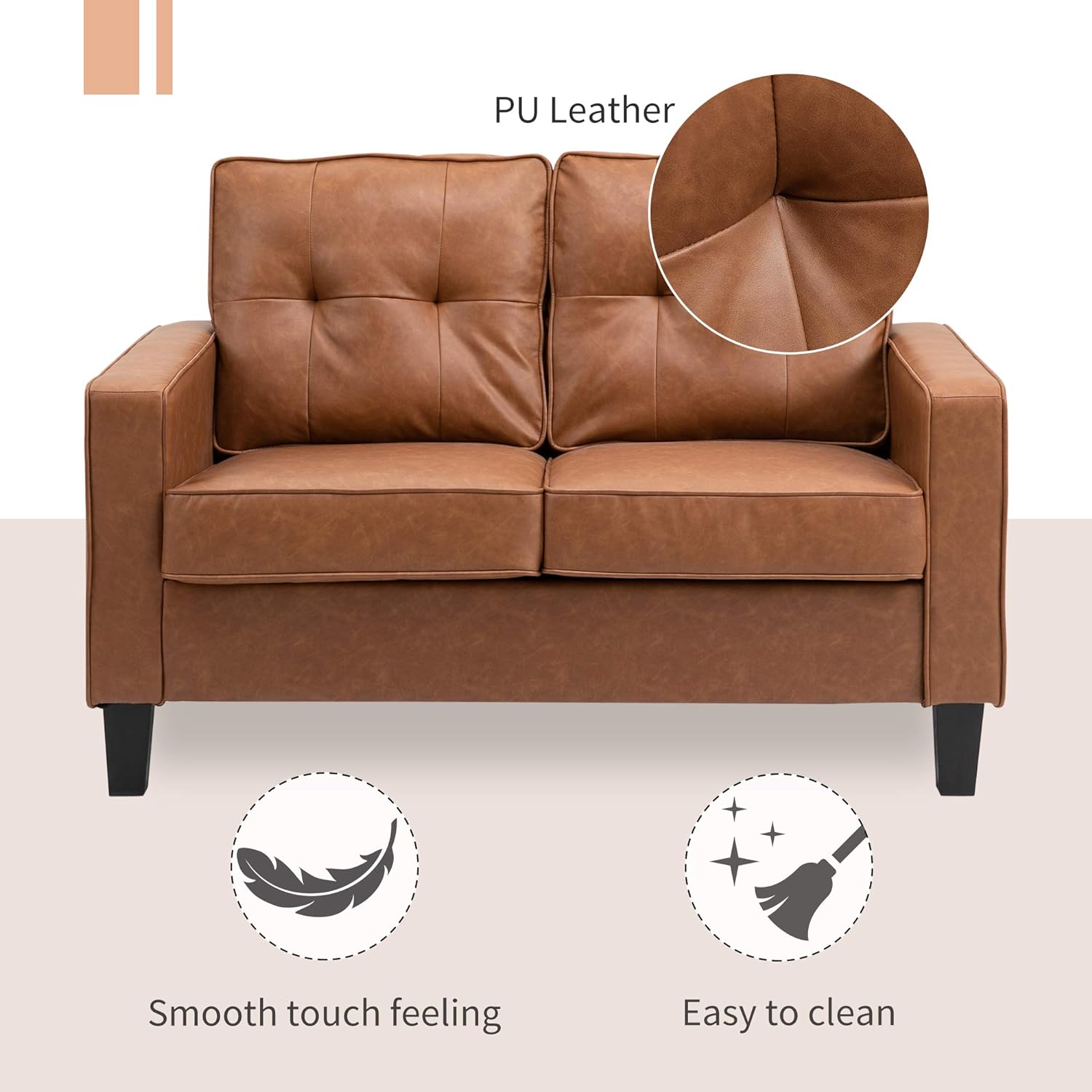 Brown 2-Seater PU Leather Loveseat D406663