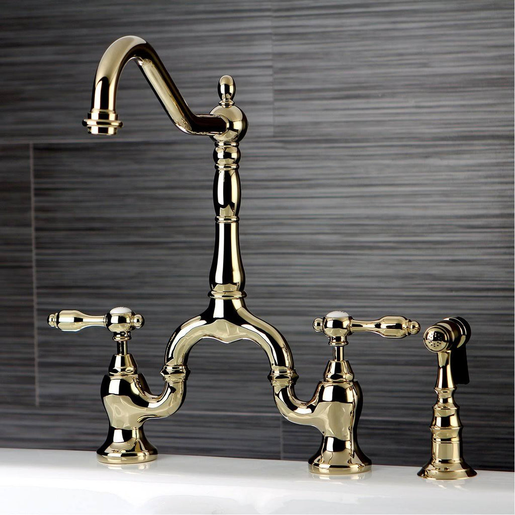 Oil Rubbed Bronze Bridge Kitchen Faucet with Brass Sprayer Z619538