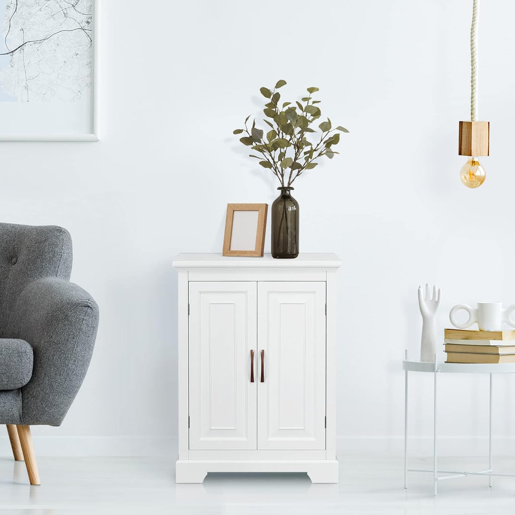 White Freestanding Floor Cabinet with 2 Doors 2 Adjustable Inner Shelves P5788