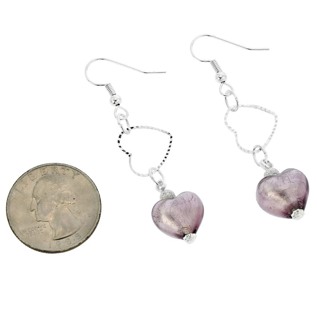 Purple Murano Glass Wedding Heart Earrings V370