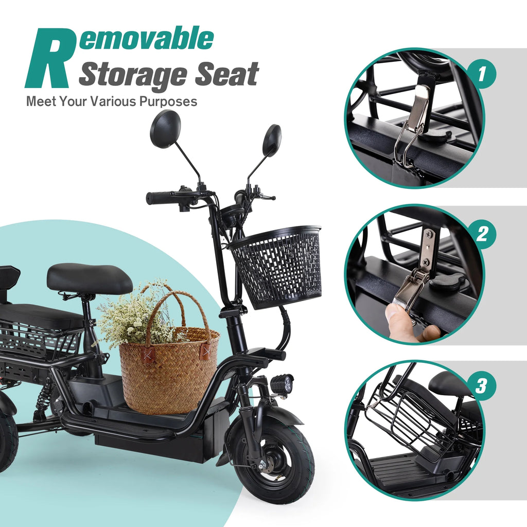 Black Folding Electric Tricycle with 48V 400W Lithium Battery E6976