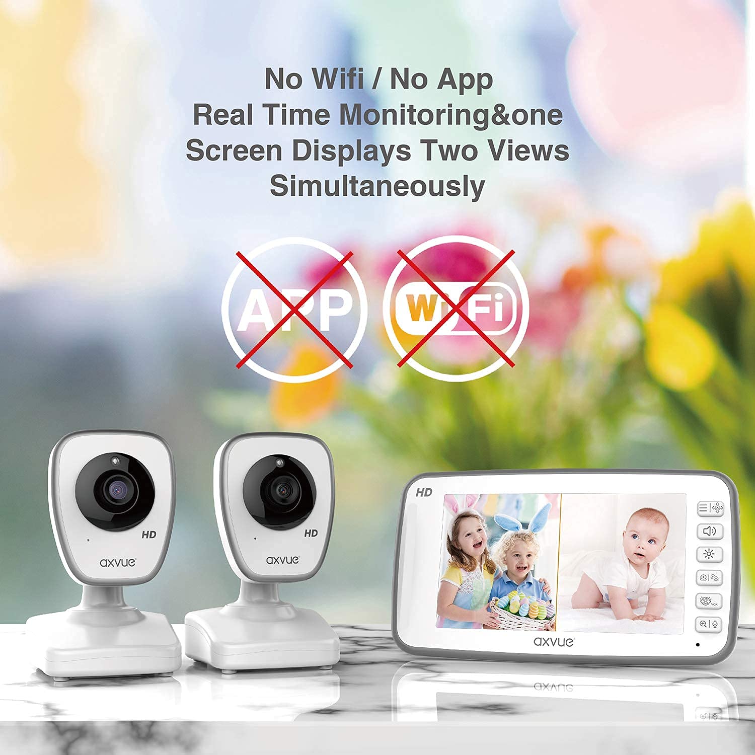 720P 5 HD Display Video Baby Monitor with 2 HD Cams S16564