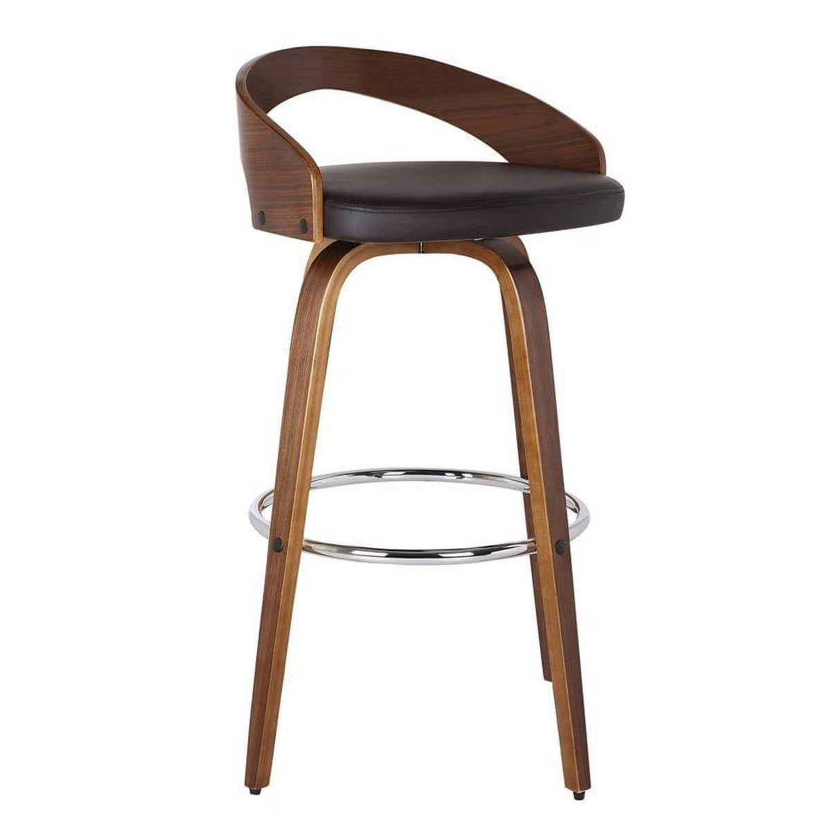 26" Faux Leather Wood Counter Stool in Brown/Walnut E222