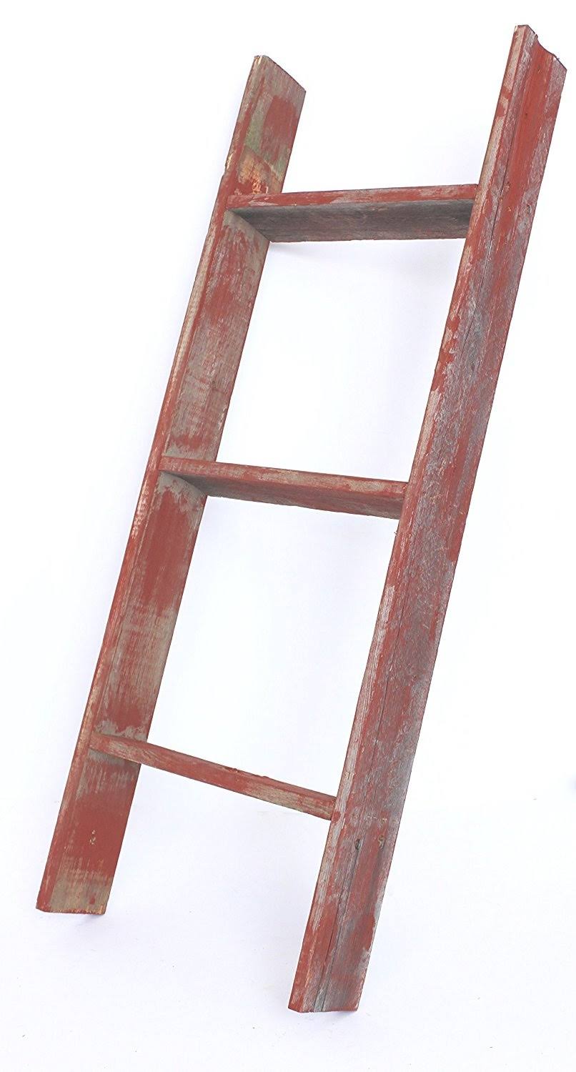 Red Reclaimed Wood Bookcase Ladder Y417