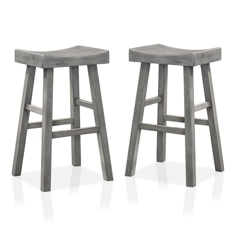 Antique Gray Wood Saddle Stool (Set of 2) F1742