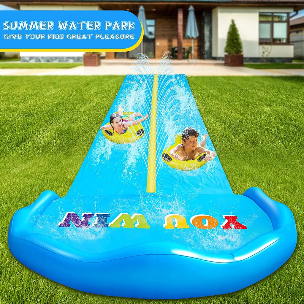 32.8ft x 83in Inflatable Water Slide with 2 Racing Lanes and 2 Body Boards O38641