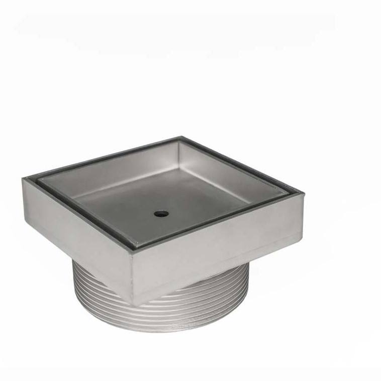 Tile Drain 5x22 Drain Kit with Grate 2x22 Outlet Cast Iron Satin Stainless I576445