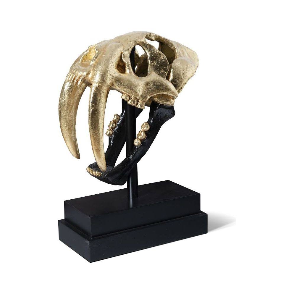 Saber Tooth Tiger Skull, Black, Gold Leaf I4635