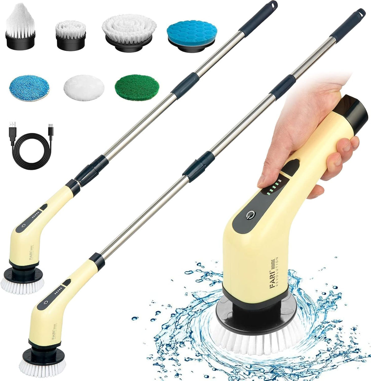 White Cordless Electric Spin Scrubber with 7 Brush Heads, Adjustable Handle, Pack of 2 B13700