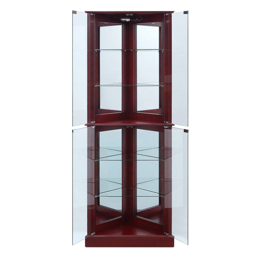 Cherry 5 Sided Lighted Corner Curio Cabinet H486