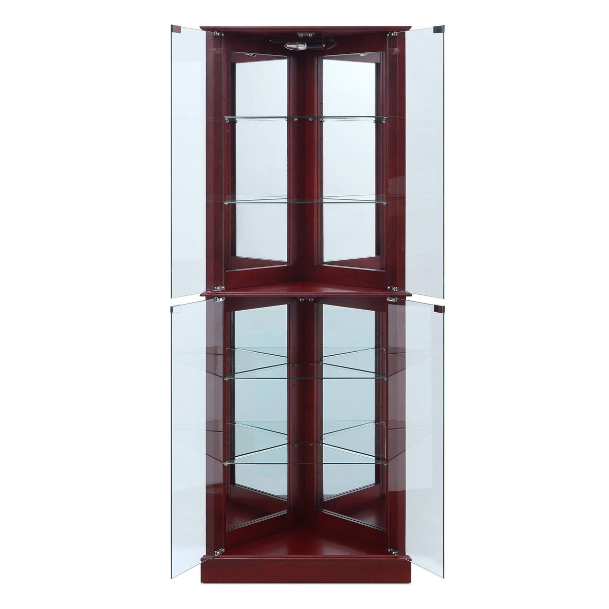 Cherry 5 Sided Lighted Corner Curio Cabinet H486