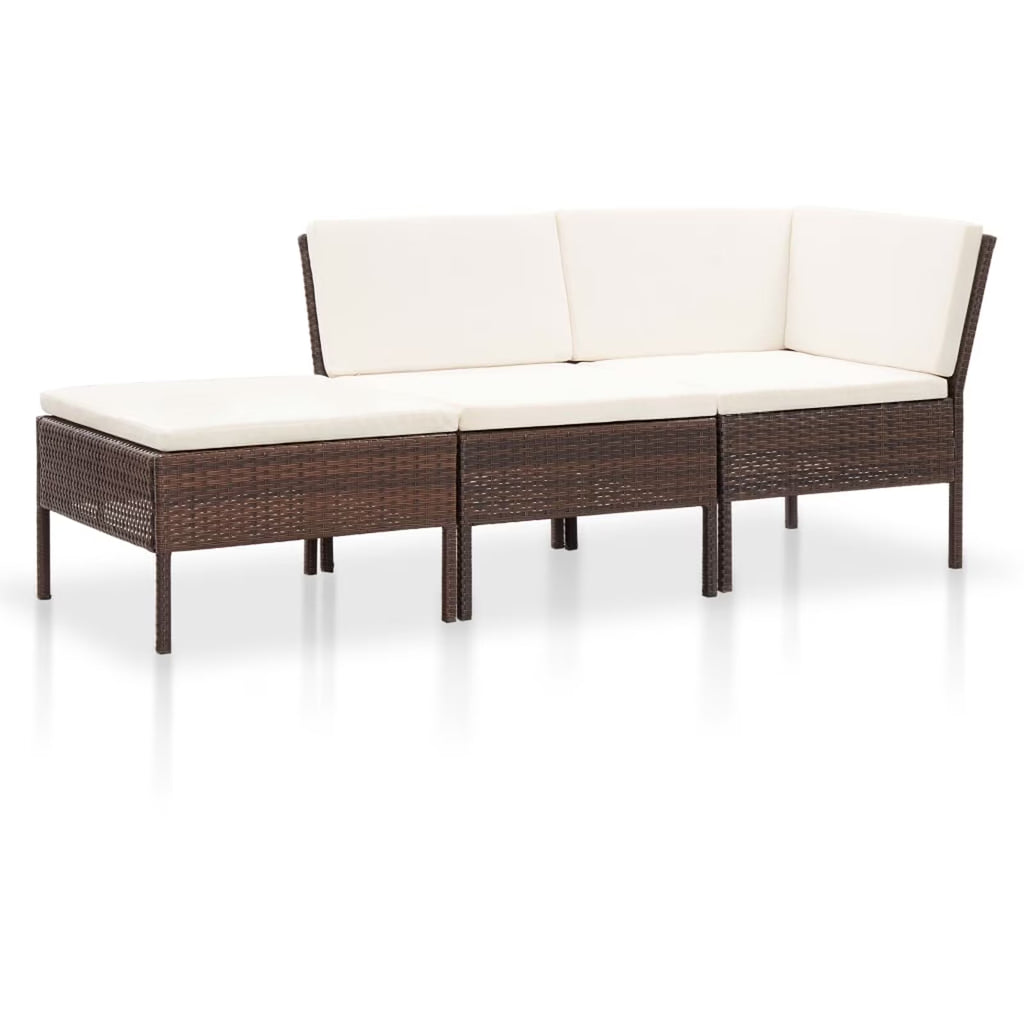 3 Piece Poly Rattan Patio Sectional Sofa Set with Ottoman T9994