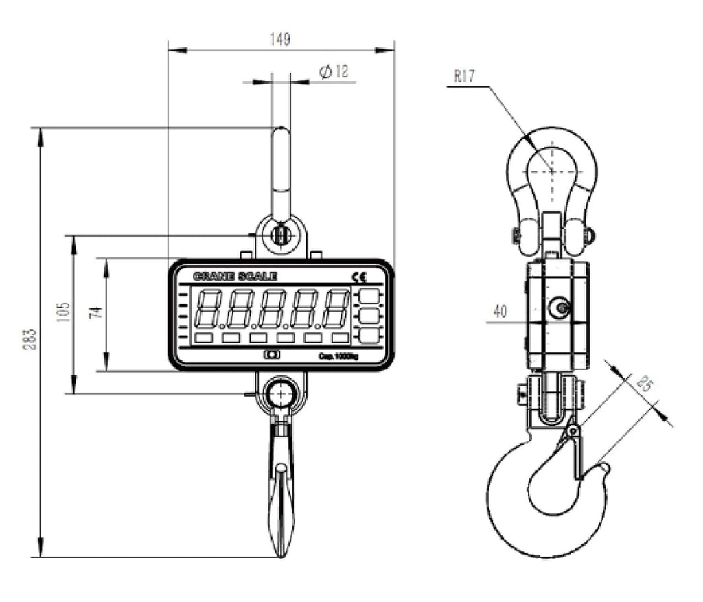 Digital Crane Scale 1000kg/2000lb Heavy Duty Hanging Scale with Remote Control LED Display G1875