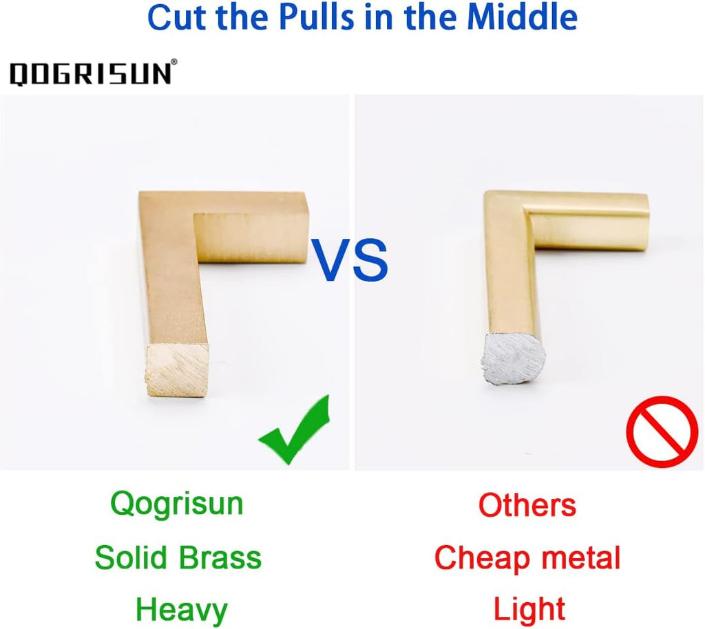 2-Pack Solid Brass Cabinet Handles, Gold Square Bar Cabinet Pulls, 5 Inch Hole Center Q7777