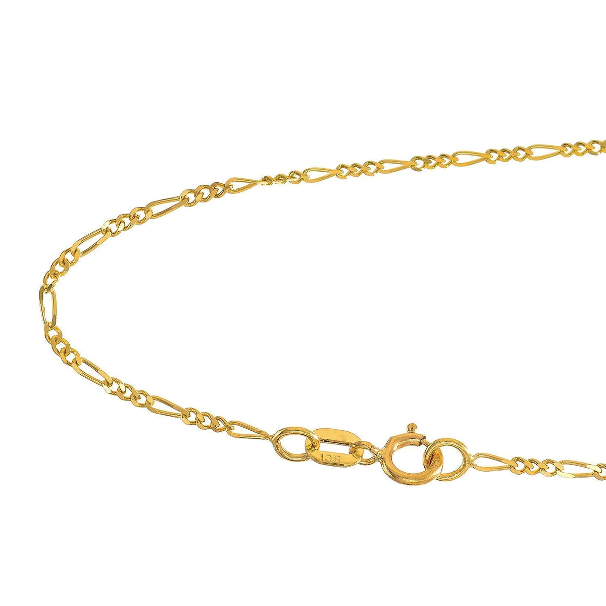 14k Solid Yellow Gold Figaro Chain Necklace, 20 Inches P191