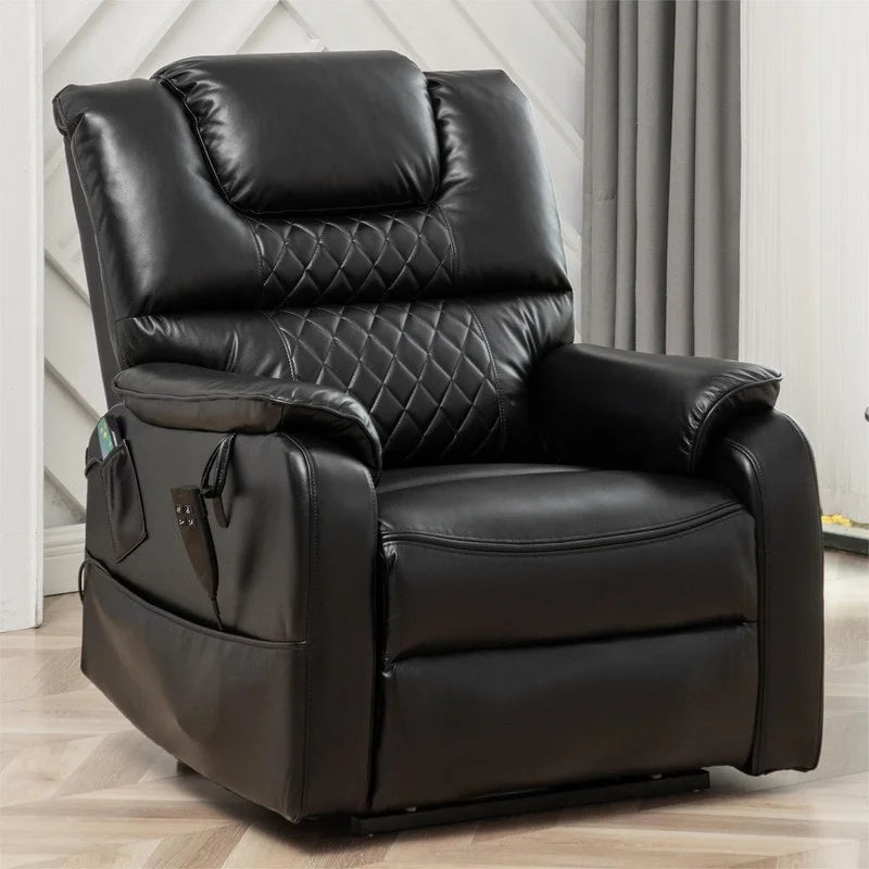 Oversized Dual Motor Lift Recliner Chair with Massage, Heating System Black W25766