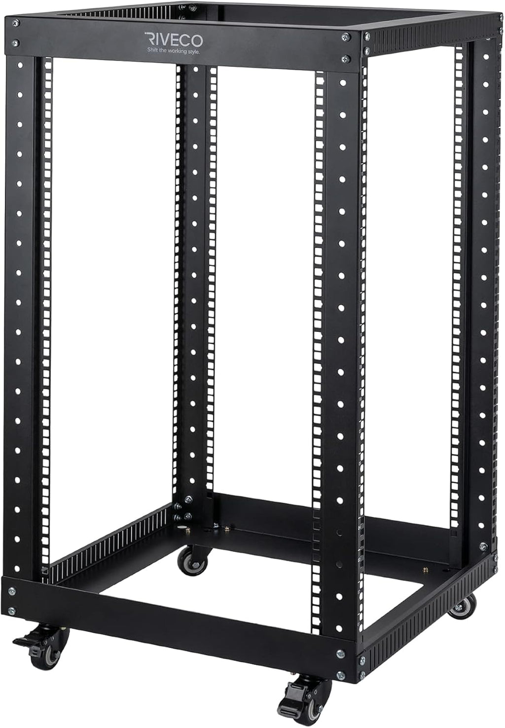 18U 4 Post Open Frame Server Rack with Brake Casters Black Q697888