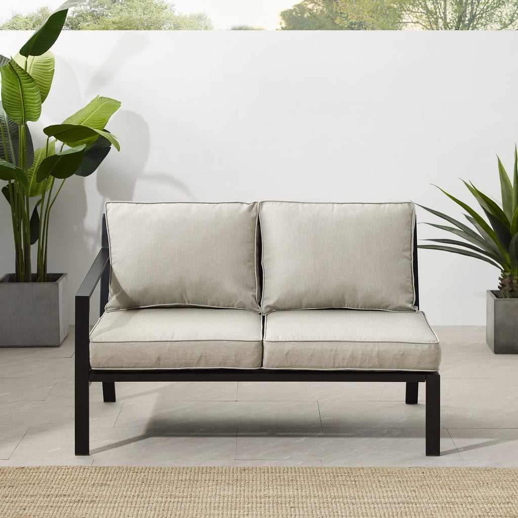 Taupe Matte Black Outdoor Metal Sectional Loveseat B655269