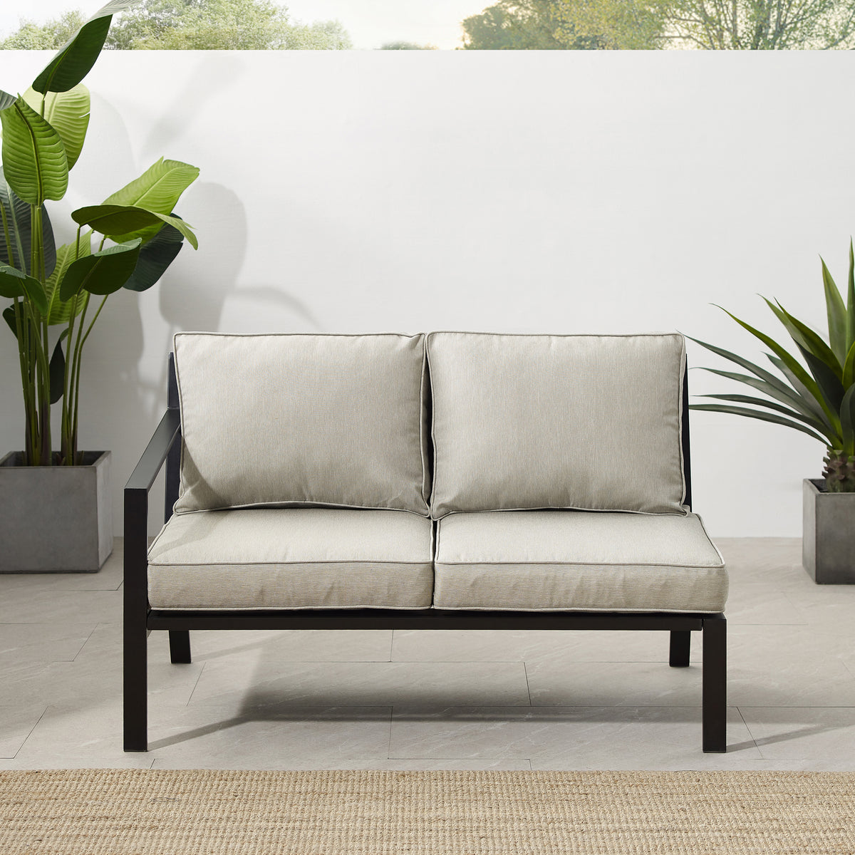 Taupe Matte Black Outdoor Metal Sectional Loveseat B655269