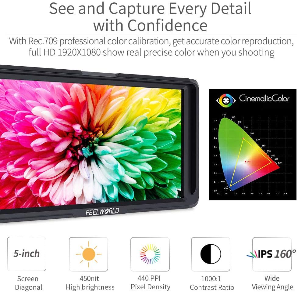 5 Inch Full HD 1920x1080 IPS On Camera Field Monitor with 4K HDMI Input Output N467