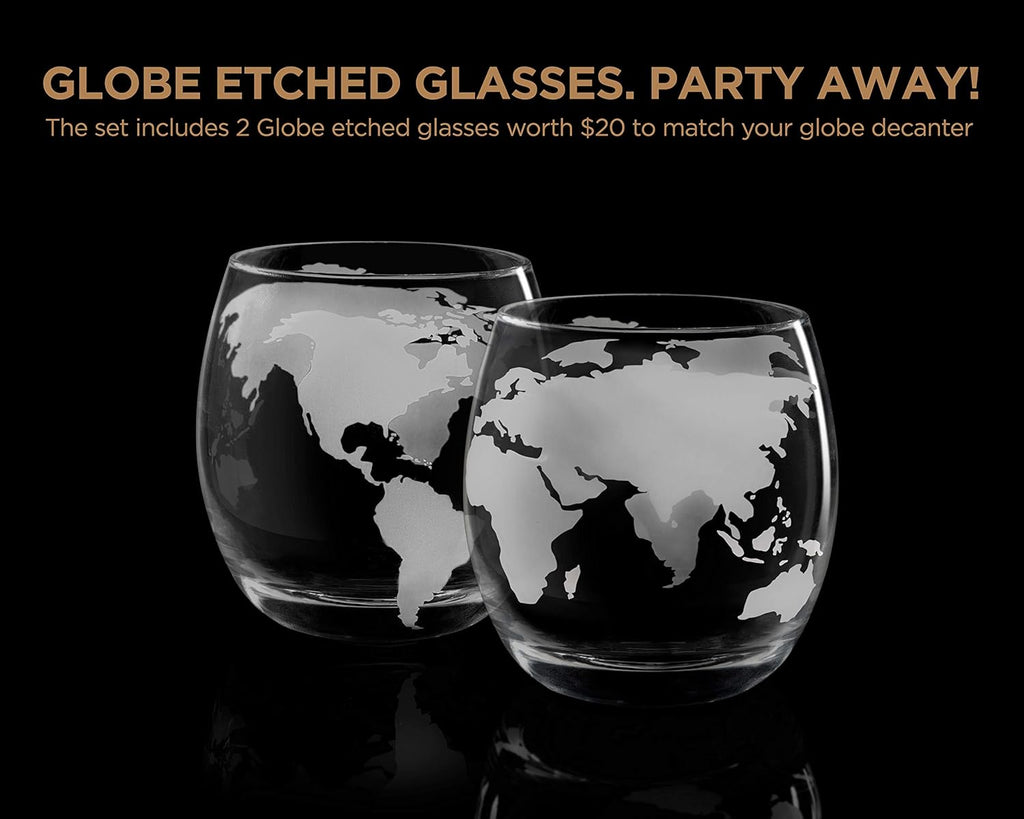 Globe Whiskey Decanter Set with 2 Glasses, 28 oz O9402