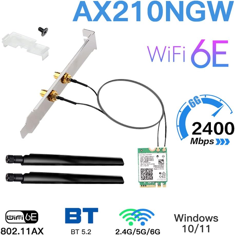 AX210 WiFi 6E M.2 2230 NGFF Wireless PC 802.11ax 5400Mbps Network Card Pack of 2 Q162767