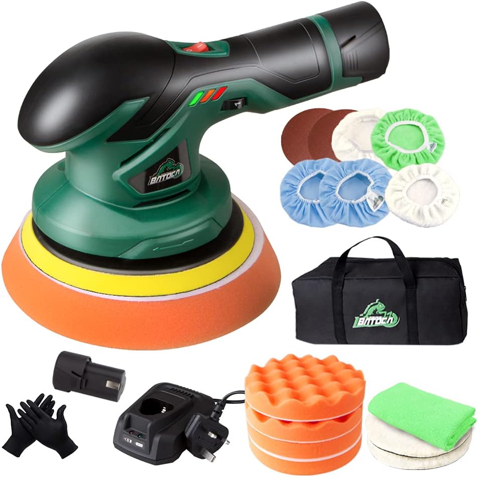 Cordless Car Buffer Polisher with 2pcs 12V Lithium Rechargeable Battery Brushless Polisher with Variable Speed, 2.0Ah Portable Wireless Buffer Kit H808813