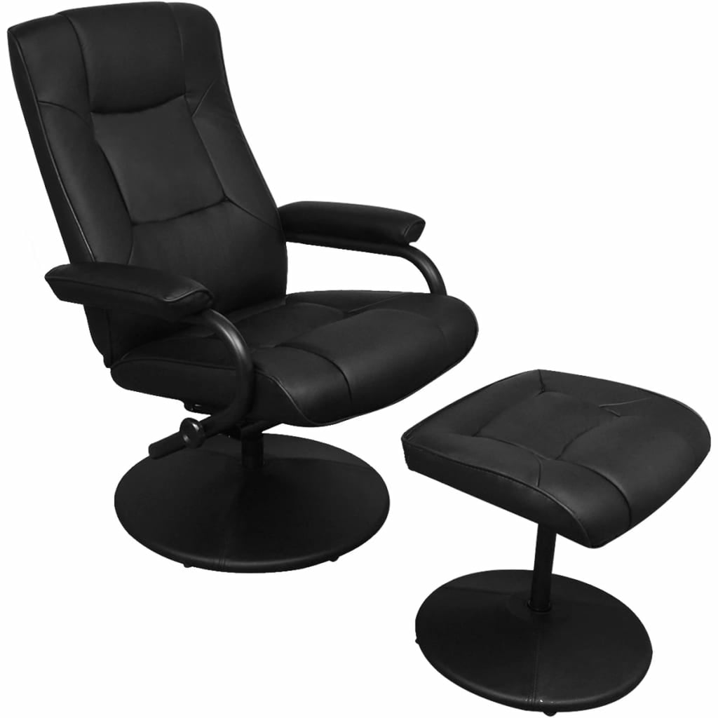 Black Faux Leather Adjustable Recliner Chair with Footstool B62770