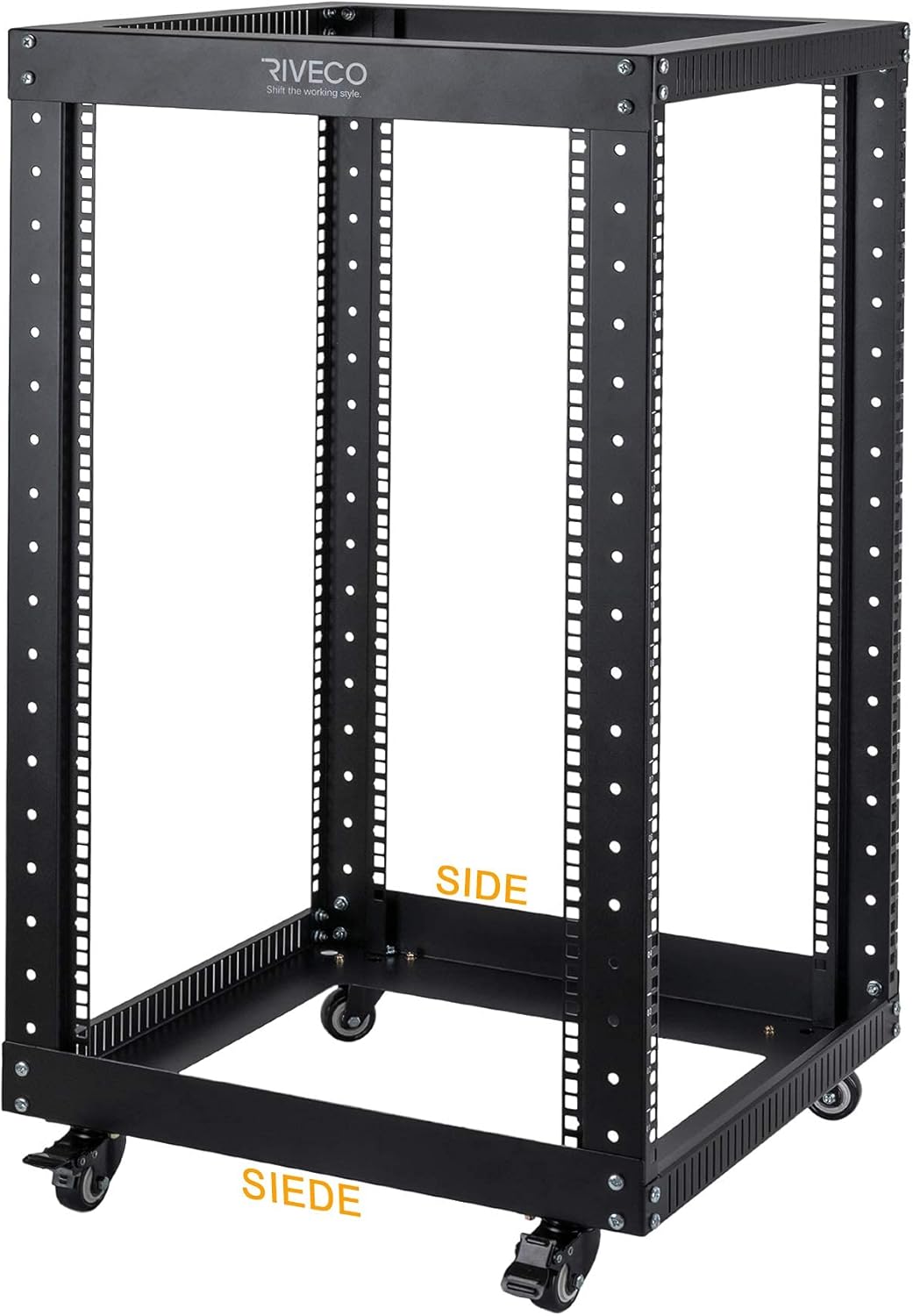 18U 4 Post Open Frame Server Rack with Brake Casters Black Q697888