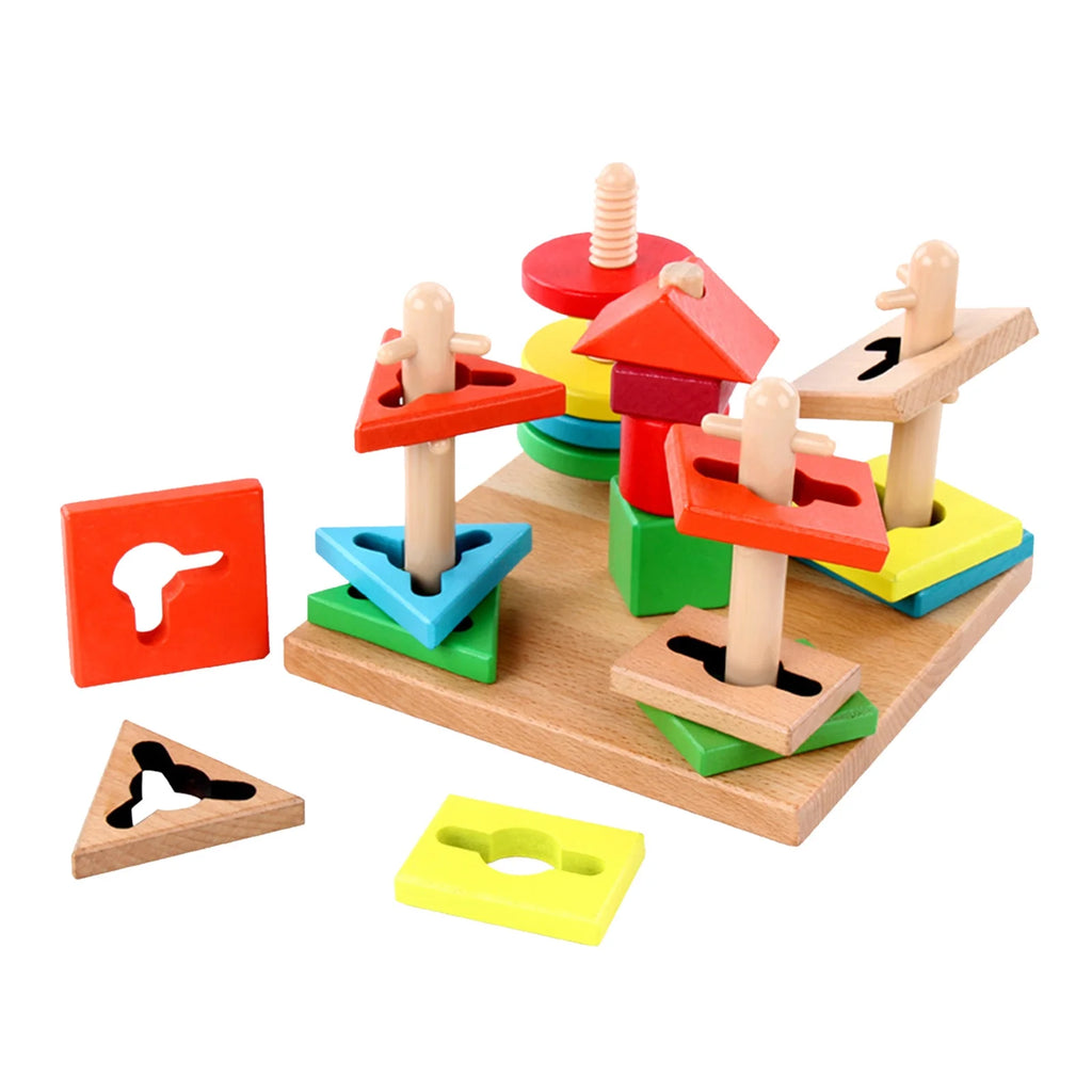 Wooden Geometric Shape Building Blocks Toys F912
