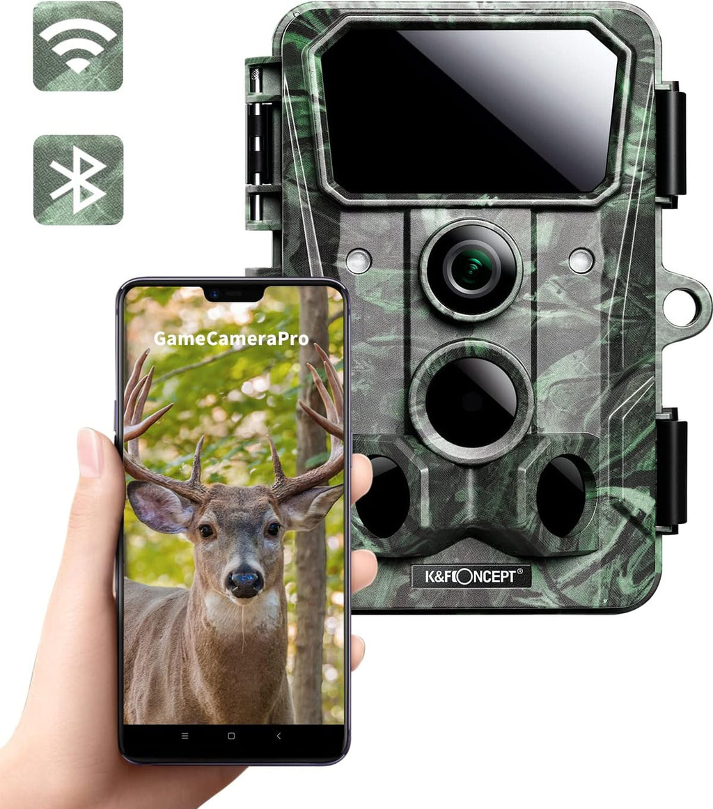 4K@30FPS WiFi Trail Camera 30MP Bluetooth Hunting Game Camera with 120° No Glow Night Vision 66ft 0.2s Motion Activated IP66 Waterproof Wildlife Camera APP Control Send Pictures to Phone P860110