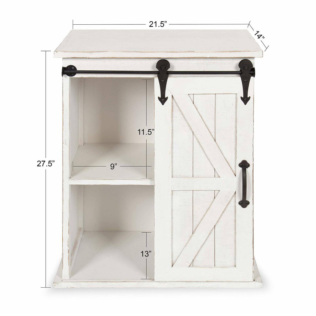 Antique White Wooden Freestanding Storage Cabinet with Sliding Barn Door P679749