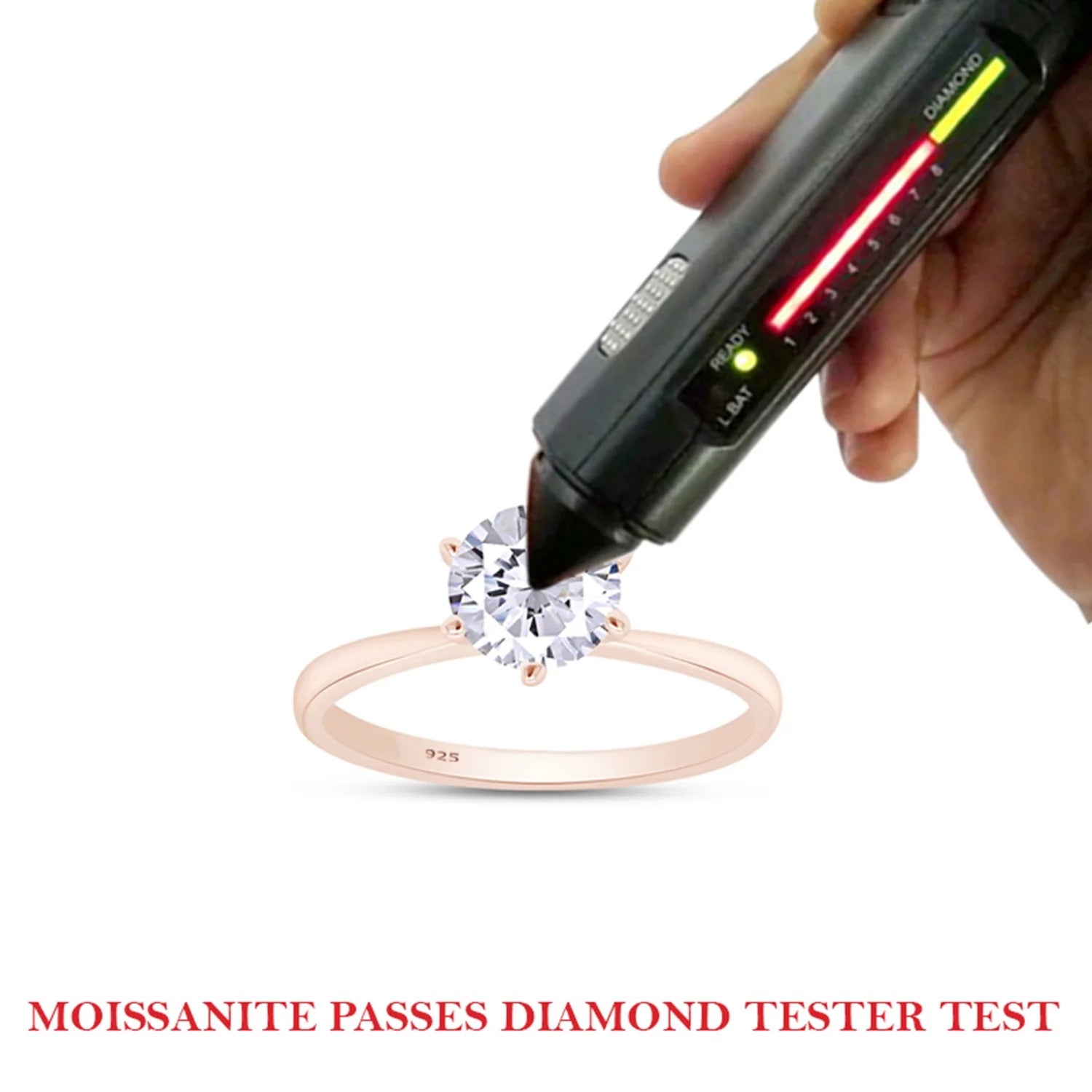 14K Rose Gold Over Sterling Silver Moissanite Solitaire Engagement Ring E826