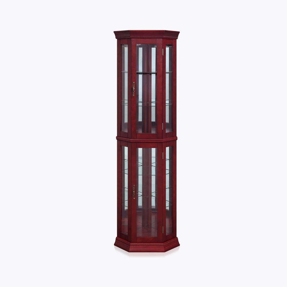 Cherry 5 Sided Lighted Corner Curio Cabinet H486