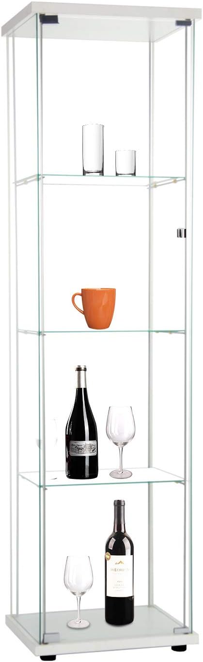 Black Glass Display Cabinet with Glass Doors 4 Shelves Z79742