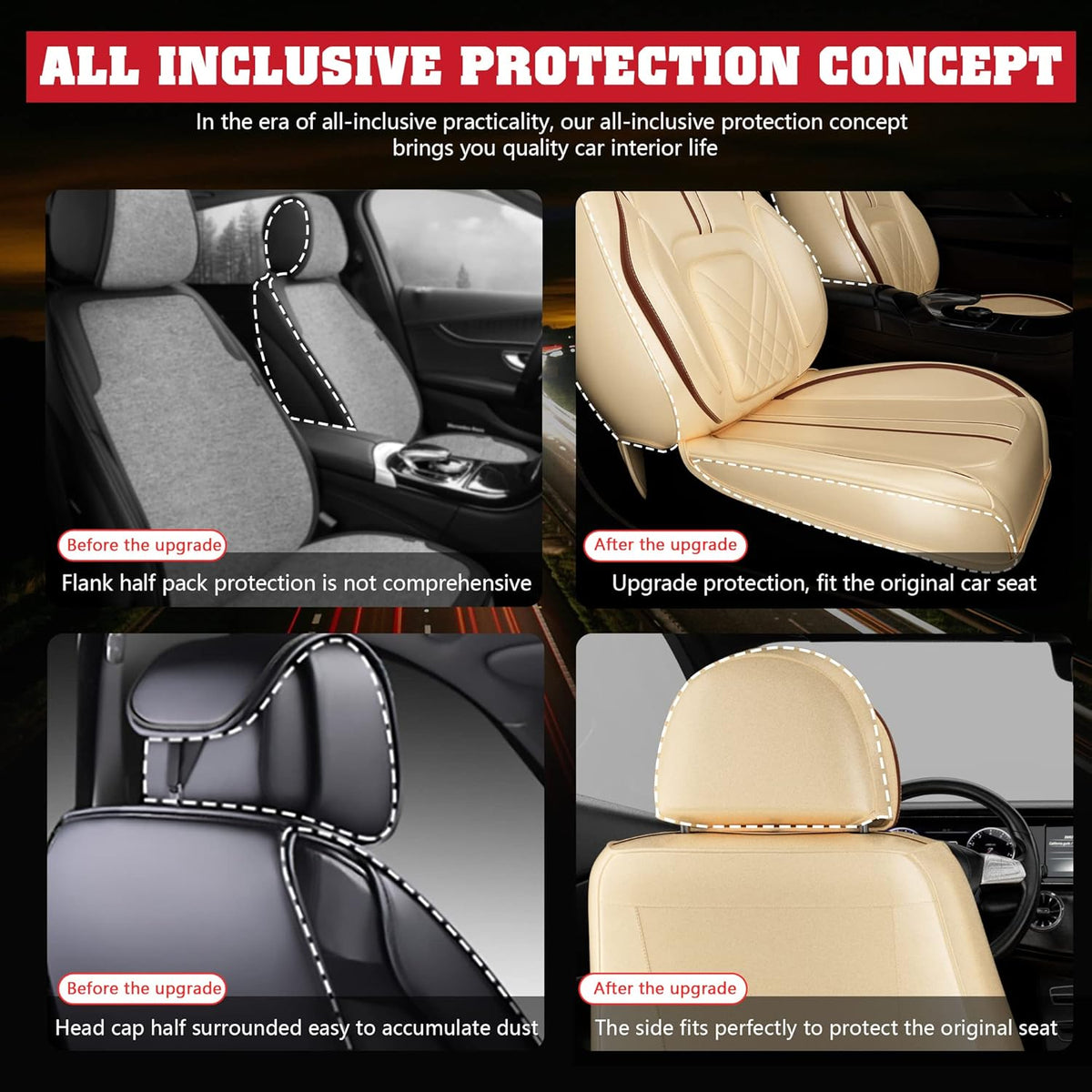 5PCS Water Proof Nappa Leather Car Seat Covers (Full Set, Beige) Y4026