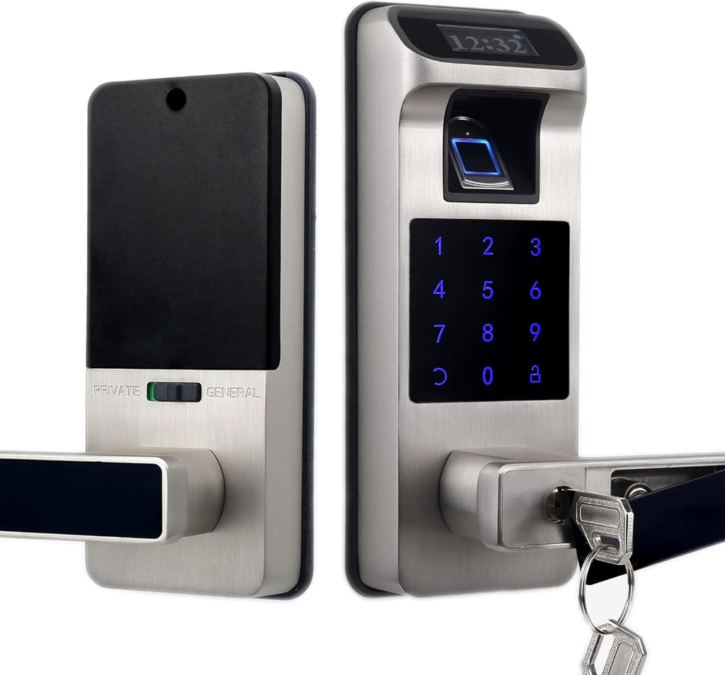 Fingerprint Door Lock with Touchscreen and OLED Display, Keypad, Satin Nickel Q346
