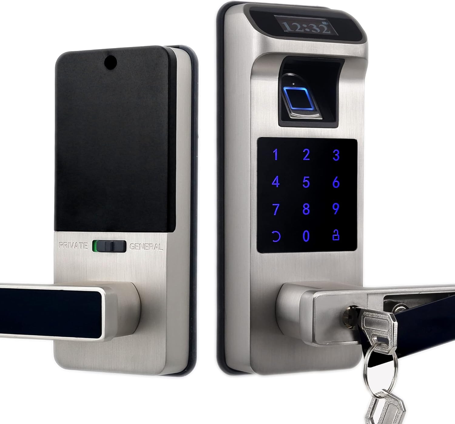Fingerprint Door Lock with Touchscreen and OLED Display, Keypad, Satin Nickel Q346
