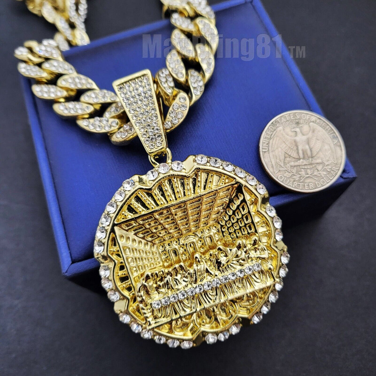 Cubic Zirconia Pendant & 15mm Iced Cuban Chain Necklace J6870