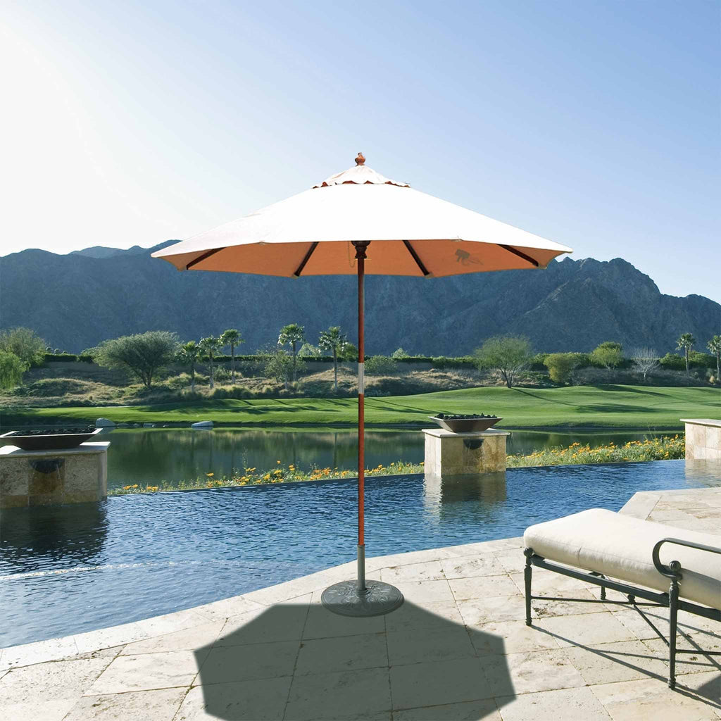 7.5 ft. Dark Wood Cafe Jockey Red Sunbrella Umbrella U5869