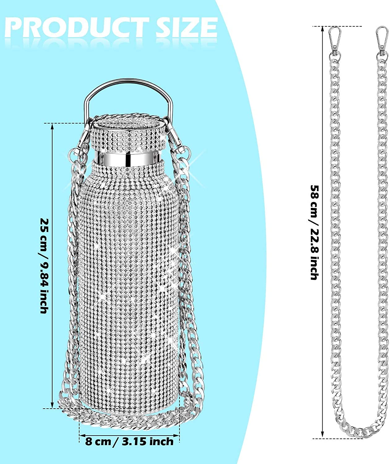 Silver Stainless Steel Insulated Water Bottle with Chain K455