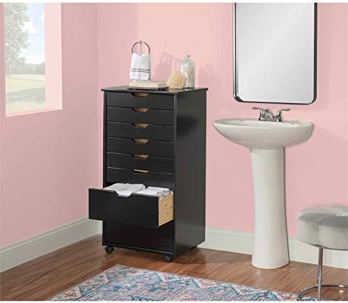 Black Eight Drawer Wood Rolling File Cabinet Storage Cart M33042